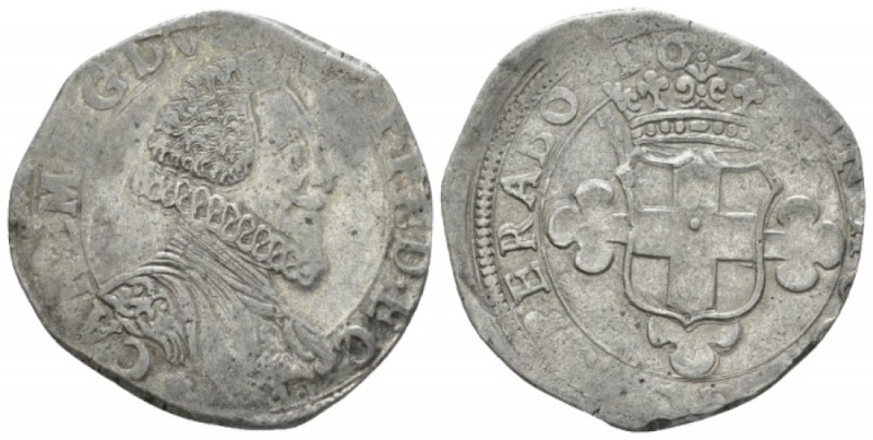 Vercelli, Carlo Emanuele I (1580-1630) 2 Fiorini 1625, AR 27.4mm., 6.07g. Busto ...