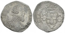 Vercelli, Carlo Emanuele I (1580-1630) 2 Fiorini 1625, AR 27.4mm., 6.07g. Busto corazzato a d. /R Scudo semplice di Savoia coronato MIR 647c.
 
 Ton...