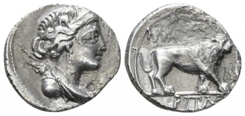 Gallia, Massalia Tetrobol circa 90-80, AR 16mm., 2.42g. Draped bust of Artemis r...