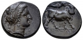 Campania, Neapolis Didrachm circa 300-275, AR 19mm., 7.36g. Female head r. Rev. Man-faced bull r.; above, Nike crowing him. Sambon 462. Historia Numor...