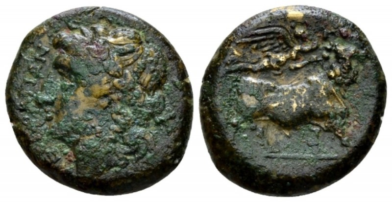 Campania, Neapolis Bronze circa 275-250, Æ 19mm., 5.39g. Laureate head of Apollo...
