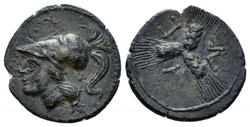 Apulia, Arpi Triobol circa 215-212 BC, AR 13mm., 1.35g. Apulia, Triobol , AR 13m...