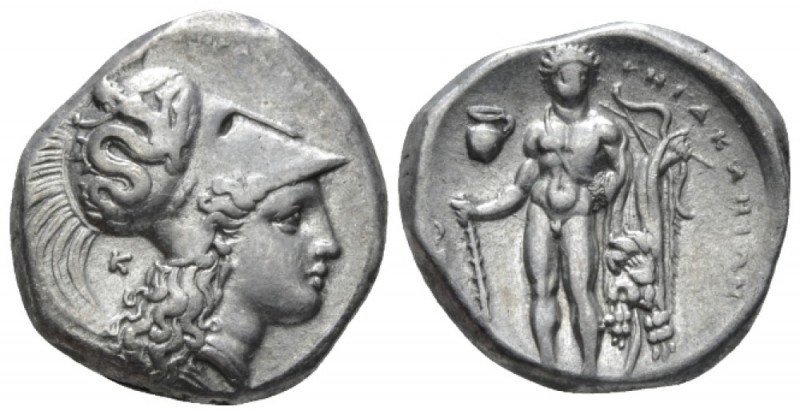 Lucania, Heraclea Nomos circa 330-320 BC, AR 20mm., 7.86g. Head of Athena r., we...