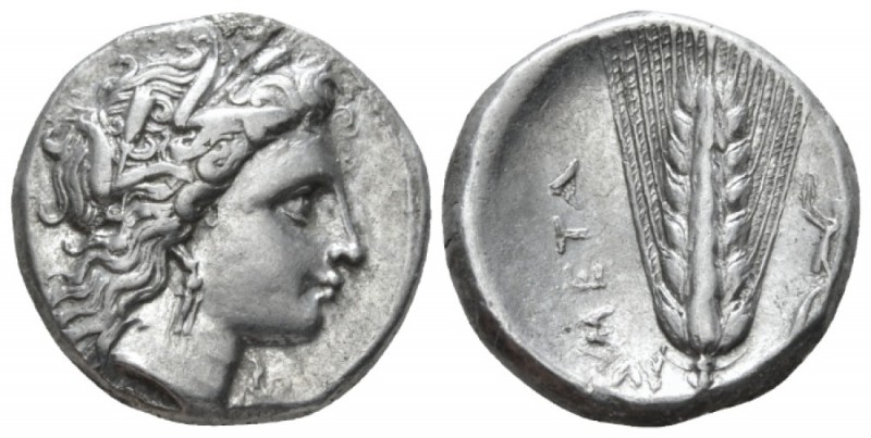 Lucania, Metapontum Nomos circa 330-290 BC, AR 20mm., 7.82g. Head of Demeter r.,...