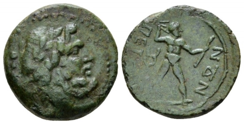 Bruttium, Petelia Quadrantes circa 216-211, Æ 18mm., 4.55g. Laureate head of Zeu...