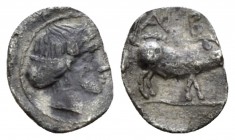 Sicily, Abacaenum Tetartemorion circa 430-420 BC, AR 7mm., 0.26g. Head of nymph r. Rev. Boar r. SNG ANS 1292. Campana 12b.

Extremely rare, Fine.
...