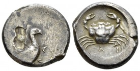 Sicily, Agrigentum Didrachm circa 480/478-470 BC, AR 19mm., 8.50g. Sea eagle standing r. Rev. Crab; A below; all within shallow incuse circle. SNG ANS...