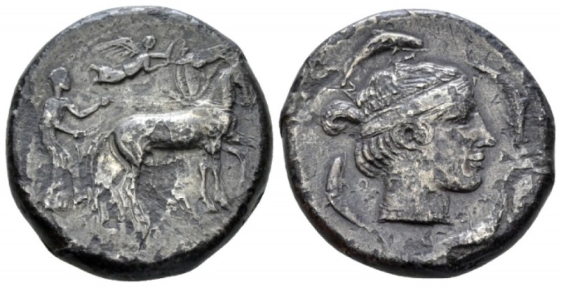 Sicily, Syracuse Tetradrachm circa 440 BC, AR 25mm., 15.94g. Charioteer driving ...