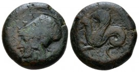 Sicily, Syracuse Bronze circa 400-390, Æ 21mm., 8.61g. Head of Athena l., wearing Corinthian helmet. Rev. Hippocamp l. Calciati 34. SNG ANS 434.

Ni...