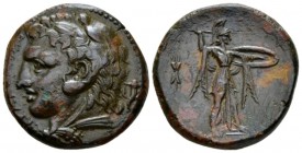 Sicily, Syracuse Bronze circa 278-275, Æ 23mm., 11.43g. Head of Heracles l., wearing lion's headdress; in r. field, cornucopiae. Rev. Athena standing ...