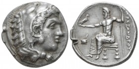 Kingdom of Macedon, Alexander III, 336 – 323 Soli Tetradrachm circa 325-318, AR 26mm., 17.19g. Head of Herakles r., wearing lion skin headdress. Rev. ...