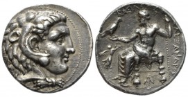 Kingdom of Macedon, Alexander III, 336 – 323 Tarsos Tetradrachm circa 323-317, AR 27mm., 17.14g. Head of Heracles r., wearing lion skin headdress Rev....