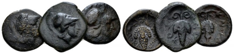 Locris, Locris Opuntii Lot of 3 Bronzes 338-300 BC, Æ 14mm., 5.83g. Helmeted hea...