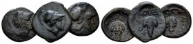 Locris, Locris Opuntii Lot of 3 Bronzes 338-300 BC, Æ 14mm., 5.83g. Helmeted head of Athena right. Rev. Bunch of grapes with tendrils and vine leaves....