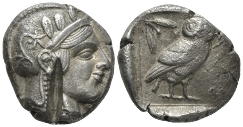 Attica, Athens Tetradrachm circa 420-385, AR 25mm., 17.06g. Head of Athena, wear...