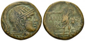 Pontus, Time of Mithradates VI Eupator, circa 85-65 Amisus Bronze circa 85-65 BC, Æ 28mm., 18.13g. Head of Athena r., wearing crested Attic helmet dec...
