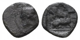 Cyprus, Uncertain king, circa 525-479. Citium Hemiobol circa 525-479 BC, AR 7.8mm., 0.36g. Head of Heracles r., wearing lion’s skin headdress. Rev. Li...