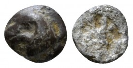 Cyprus, King Evelthon, 560 – 525 Salamis 1/48 of siglos circa 560-525 BC, AR 6.4mm., 0.22g. Head of ram l. Rev. Smooth. Traité II –. BMC 10 and pl. IX...