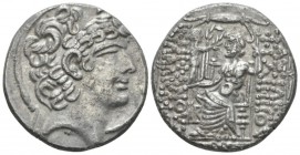 Seleucis ad Pieria, In name of Philip I circa 45-44 BC Antiochia Tetradrachm circa 45-44 BC, AR 28mm., 14.35g. Diademed head r. Rev. Zeus seated on th...