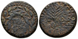 Judaea, Herod III Antipas, 4 BC-39 AD Tiberias Unit circa 30-31, Æ 23.5mm., 12.15g. Mint in two lines within wreath. Rev. Palm frond; in field, L-ΛΔ. ...