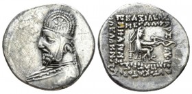 Parthia, Orodes I, 90-77. Drachm circa 90-77, AR 20mm., 4.03g. Bust l. wearing tiara. Rev. Archer seated r. on throne. Shore 124. Sellwood 31.6.

Ve...