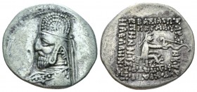 Parthia, Orodes I, 90-77. Drachm circa 90-77, AR 20mm., 3.98g. Bust l. wearing tiara. Rev. Archer seated r. on throne. Shore 124. Sellwood 31.6.

Ve...