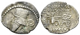 Parthia, Vologases III, 80-90 Drachm circa 80-90, AR 19mm., 3.18g. Diademed bust l. Rev. Archer seated r. on throne. Shore 413. Sellwood 78.3.

Abou...