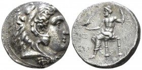 The Ptolemies, Ptolemy I as satrap, 323-305 Sidon Tetradrachm crica 320-319, AR 25mm., 16.83g. Head of Heracles r., wearing lion skin headdress. Rev. ...