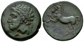 Numidia, Massinissa or Micipsa. 203-148 BC or 148-118 BC Unit circa 148-118, Æ 28mm., 13.35g. Laureate head l. Rev. Horse galloping l.; below, pellet....