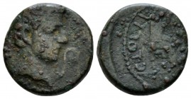 Lucania, Paestum Tiberius, 14-37 Semis circa 14-37, Æ 15.7mm., 3.94g. Bare head of Tiberius r., before, lituus. Rev. C LOLLI M DOI II VIR / PSSC Veile...