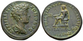 Mysia, Miletopolis Commodus, 177-192 Medallion circa 180, Æ 34.6mm., 25.35g. Laureate, draped and cuirassed bust r. Rev. ΕΠΙ ϹΤΡΑ ΕVΤVΧΟVϹ ΑΛΕΞΑΝΔΡΟV ...