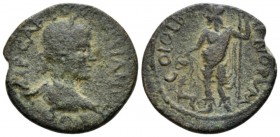 Pisidia, Olbasa Volusian, 251-253 Bronze circa 251-253, Æ 23mm., 7.57g. Laureate, draped and cuirassed bust r. Rev. COL OLBASENORVM Dionysus standing ...