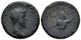 Cilicia, Hierapolis-Castabala Marcus Aurelius, 161-180 Bronze circa 161-180, Æ 21mm., 7.24g. Laureate head r. Rev. River-god (Pyramos) swimming right,...