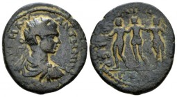 Decapolis, Gadara Elagabalus, 218-222 Bronze circa 217-218, Æ 23.5mm., 7.08g. Radiate, draped, and cuirassed bust r. Rev. The Three Graces; above, AΠC...