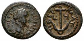 Judaea, Tiberias Trajan, 98-117 Bronze circa 107-108, Æ 15.5mm., 2.62g. Laureate head r. Rev. Anchor; in inner r., Ч. RPC 3930. Rosenberger 10.

Lig...