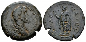 Egypt, Alexandria Antoninus Pius, 138-161 Drachm circa 147-148 (year 11), Æ 35.5mm., 20.84g. Laureate, draped and cuirassed bust r. Rev. L ƐΝΔƐΚΑΤΟV E...
