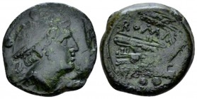 Sextans Sicily circa 214-212, Æ 22mm., 6.26g. Head of Mercury r.; above, two pellets. Rev. ROMA Prow r.; above, corn ear and below, two pellets. RBW 3...