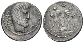 L. Tituri L. f. Sabinus. Denarius circa 89, AR 20.5mm., 3.89g. SABIN Head of King Tatius r.; below chin, palm. Rev. Tarpeia stands facing between two ...