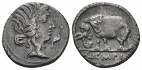 Q. Caecilius Metellus Pius. Denarius circa 81, AR 18mm., 3.59g. Head of Pietas r.; before, stork. Rev. Elephant l.; in exergue, Q C M P I. Babelon Cae...