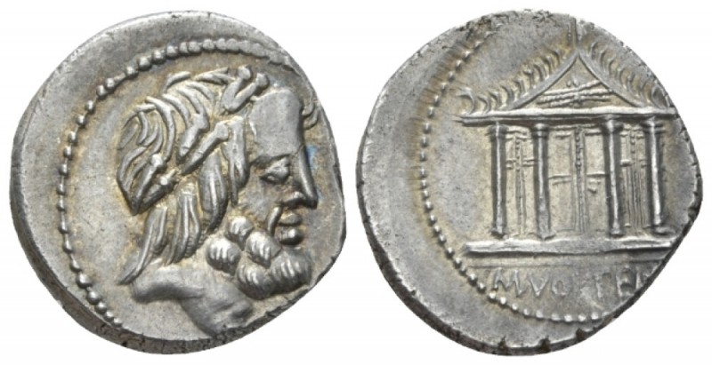 M. Volteius M.f. Denarius circa 78, AR 19mm., 4.00g. Laureate head of Jupiter r....