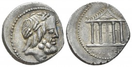 M. Volteius M.f. Denarius circa 78, AR 19mm., 4.00g. Laureate head of Jupiter r. Rev. Capitoline temple; in exergue, M·VOLTEI·M·F. Babelon Volteia 1. ...