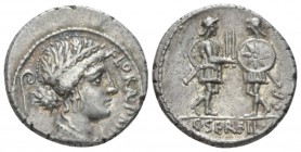 C. Servilius C.f. Denarius circa 57, AR 18.5mm., 3.80g. FLORAL·PRIMVS Wreathed head of Flora r.; in l. field, lituus. Rev. Two soldiers facing each ot...