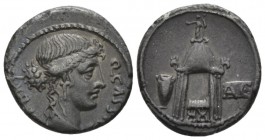 Q. Cassius Longinus. Denarius circa 55, AR 18mm., 3.54g. Q·CASSIVS – LIBERT Head of Libertas r. Rev. Curule chair within temple of Vesta; in l. field,...