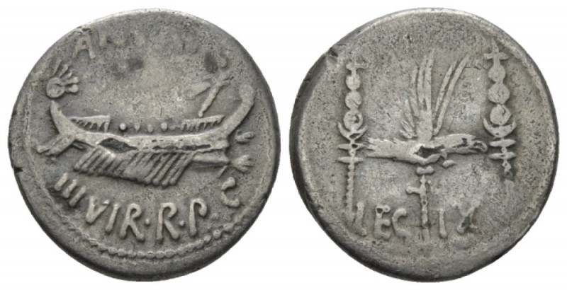 Marcus Antonius. Denarius fouree mint moving with M. Antonius 32-31, AR 17.5mm.,...