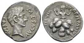 Octavian as Augustus, 27 BC – 14 AD Denarius circa 19 BC, AR 21mm., 3.94g. Bare head r. Rev. Tarpeia standing facing, half buried by pile of shields. ...
