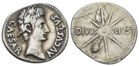 Octavian as Augustus, 27 BC – 14 AD Denarius circa 19 BC, AR 19mm., 3.33g. Jugate busts r. of Fortuna Victrix and Fortuna Felix. Rev. Ornamented altar...