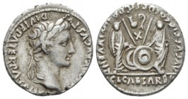 Octavian as Augustus, 27 BC – 14 AD Denarius Lugdunum circa 2 BC - 4 AD, AR 18mm., 3.70g. Laureate head r. Rev. Caius and Lucius standing facing, each...