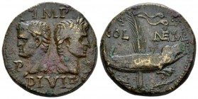 Octavian as Augustus, 27 BC – 14 AD As Nemausus circa 10-14 AD, Æ 28mm., 13.48g. Heads of Agrippa and Augustus back to back, the former wearing combin...