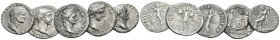 Octavian as Augustus, 27 BC – 14 AD Lot of 5 Denarii I cent, AR 18mm., 14.77g. Lot of 5 Denarii: Augustus, Vespasian (2), Domitian, Trajan.

Very Fi...