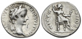 Tiberius, 14-37 Denarius Lugdunum circa 14-37, AR 18.6mm., 3.65g. Laureate head r. Rev. Pax-Livia figure seated r., holding sceptre in r. hand and bra...